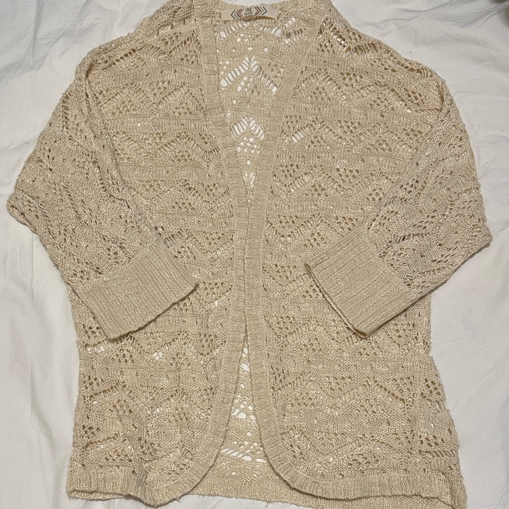 💚Pink Rose Beige Open-Knit Cardigan